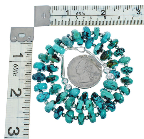 Navajo Genuine Sterling Silver And Turquoise Bead Necklace X10801